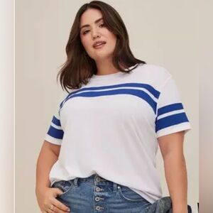 NWOT Torrid Relaxed Fit Signature Jersey Tee – Blue & White | Size 3X